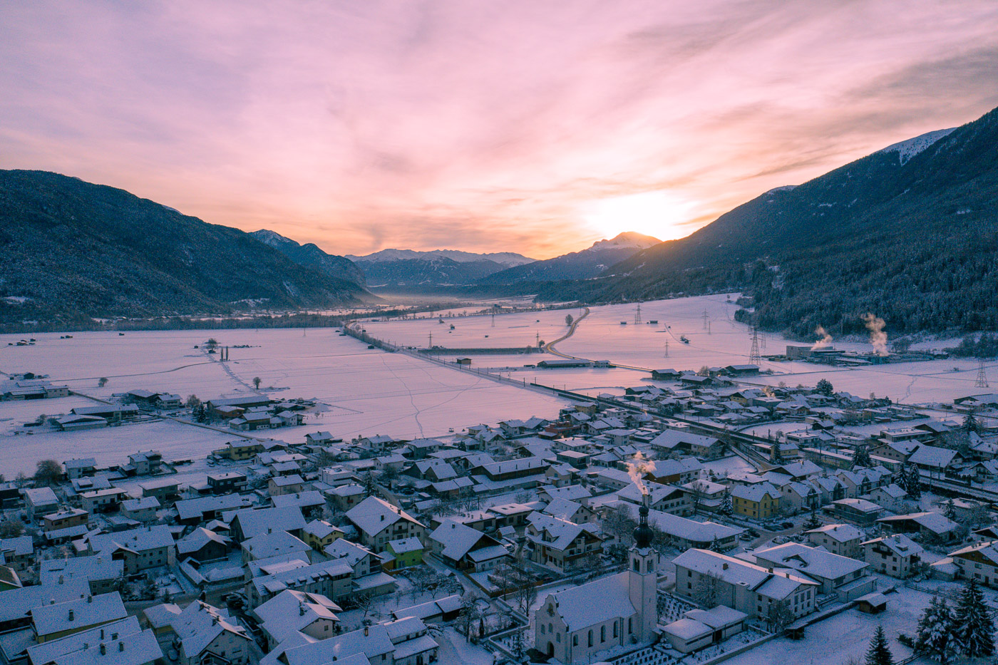 Inntal Winterlandschaft aus der Luft