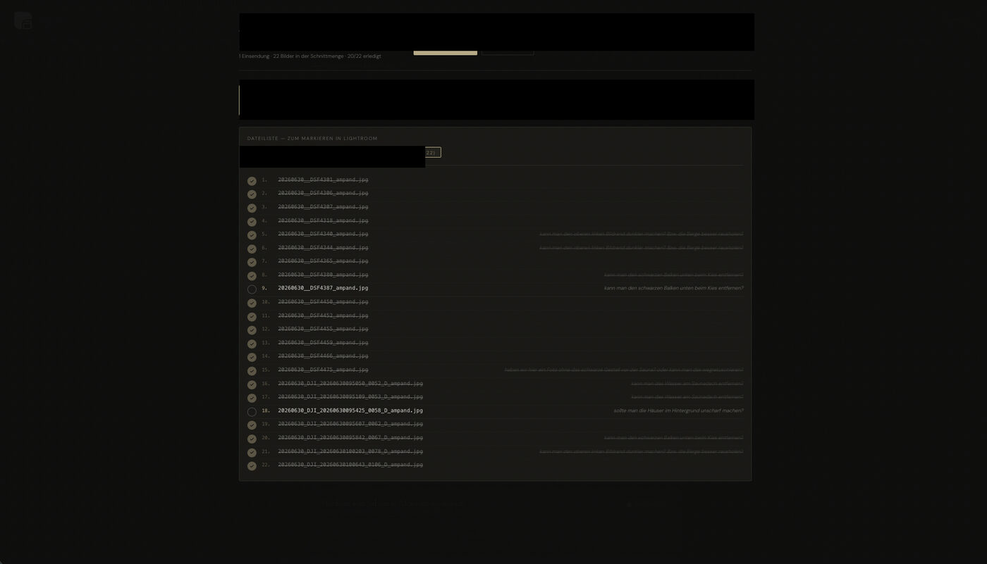 Ampand Auswahlsystem – Abgleich der Kundenauswahl für den Lightroom-Import